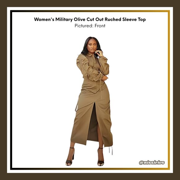 Women's Military Cut Out Ruched Sleeve Top by @bhampton x The Drop - Picture 1 of 4